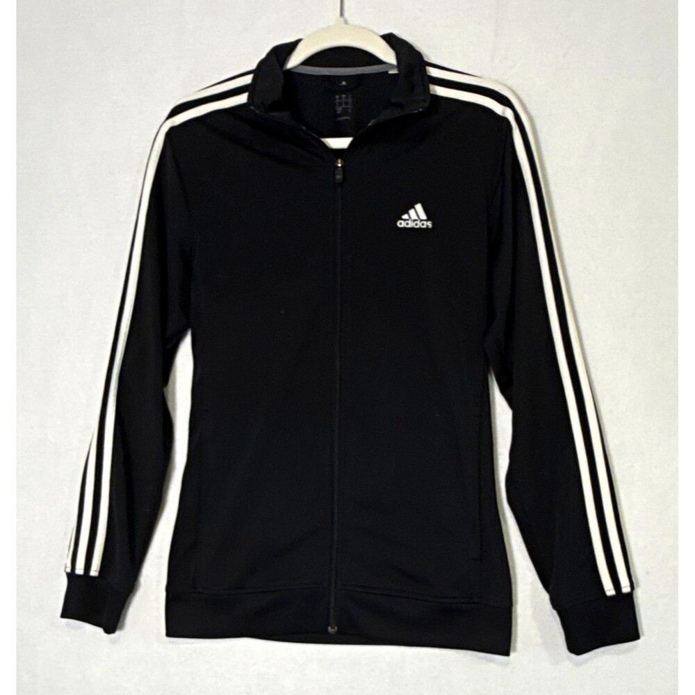 adidas Essentials Women's SM Black/White 3-Stripe Full-Zip Track Jacket Pockets